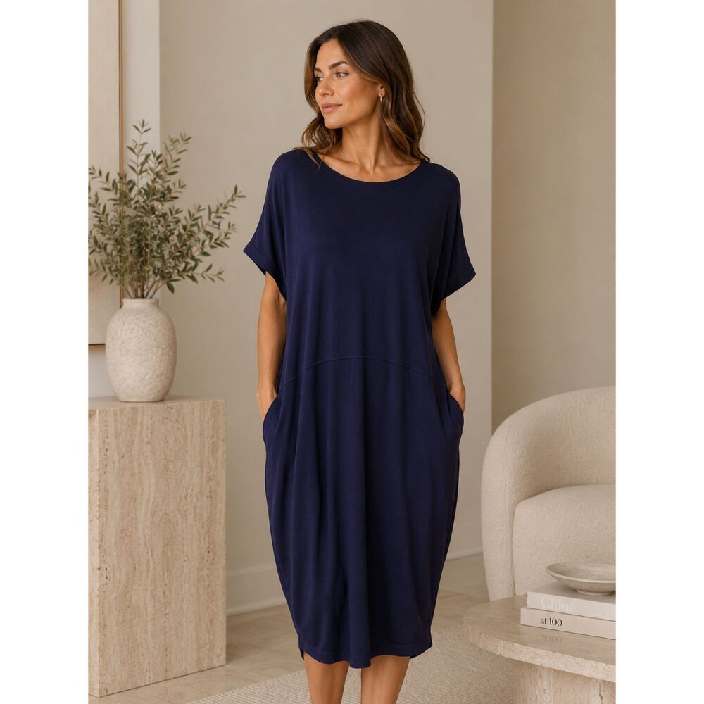Eileen Fisher Shift Dress Navy Blue Oversized Sleeveless Size L